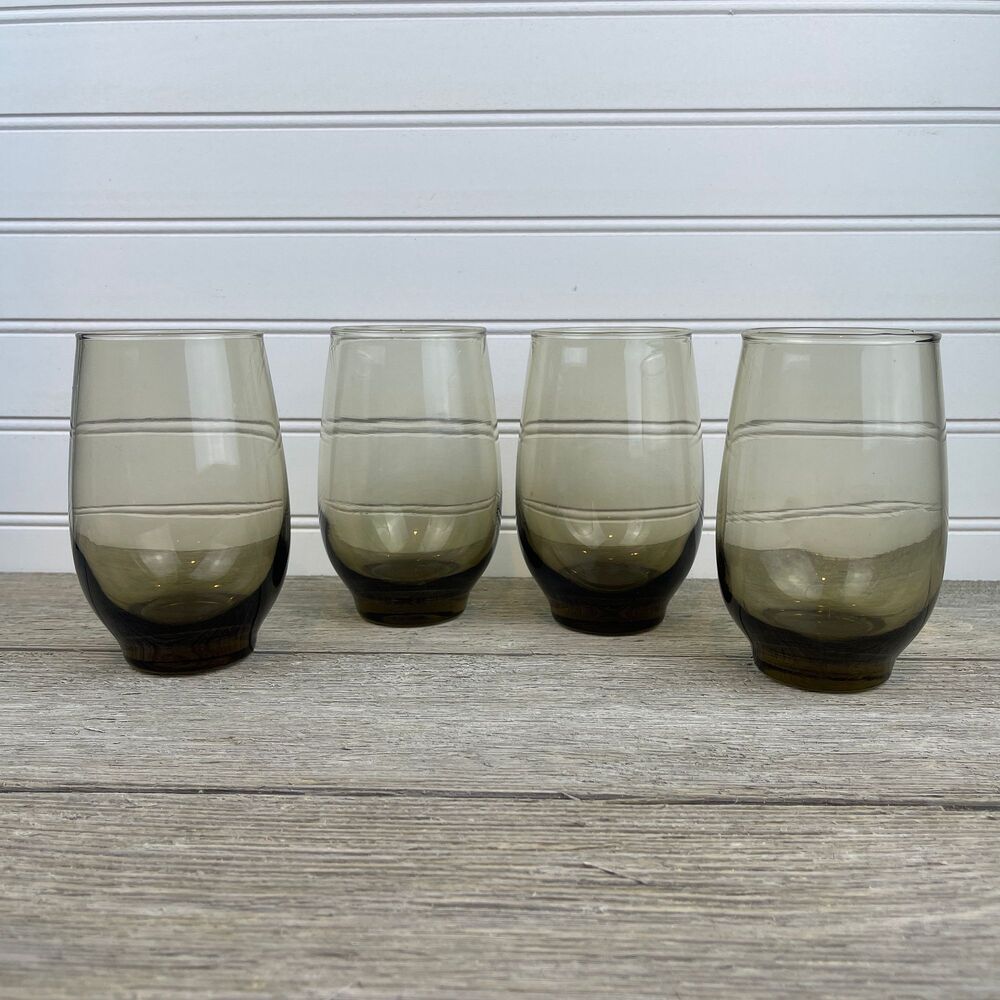 Vintage Libbey Glass Tempo Brown Flat Tumbler | 14oz Glass | Set of 4